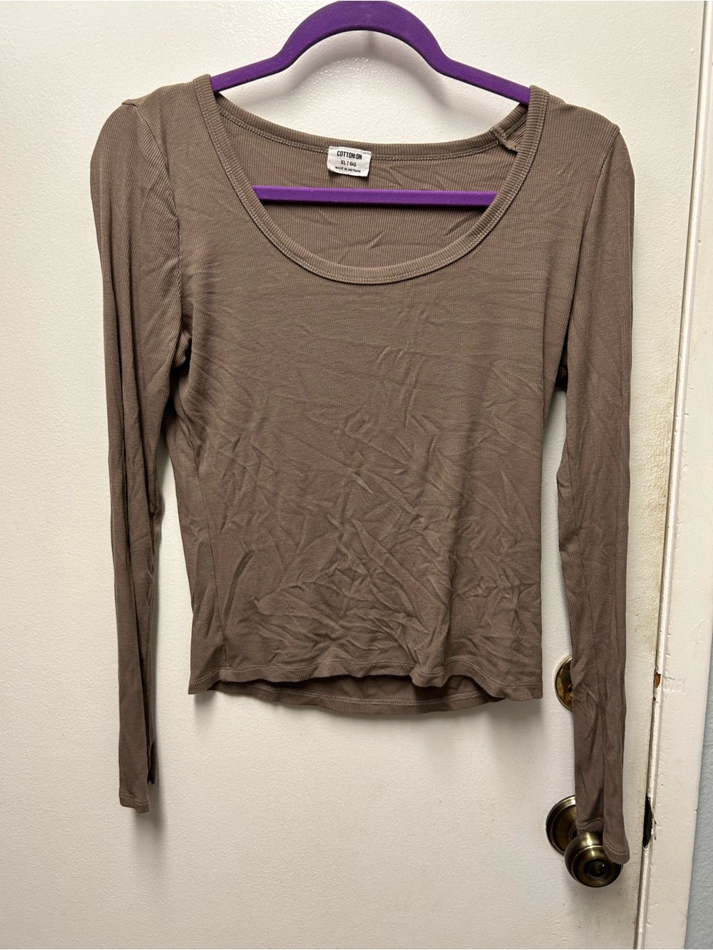 Cotton On Long Sleeve Scoop Neck Top - Taupe